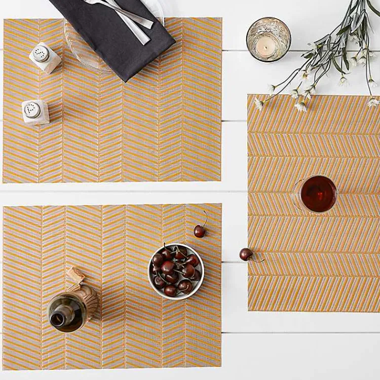 Kirklands Home Textured Twill Weave Placemats, Set of 6 Gold New