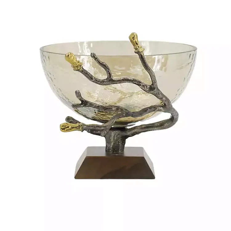 Decorative Bowls & Jars>Kirklands Home Gold Tipped Walnut Wood Glass Bowl