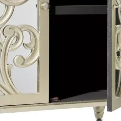 Kirklands Home Wood Carved Scroll Mirrored Cabinet Gold Best