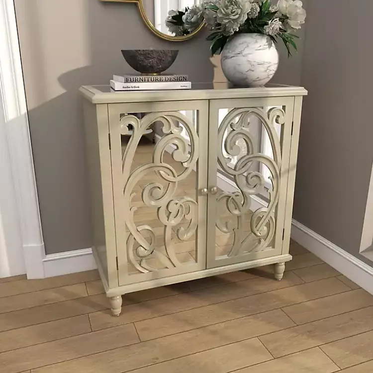 Kirklands Home Wood Carved Scroll Mirrored Cabinet Gold Best