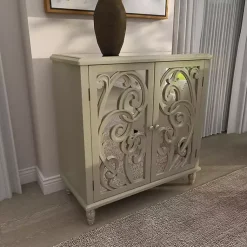 Kirklands Home Wood Carved Scroll Mirrored Cabinet Gold Best