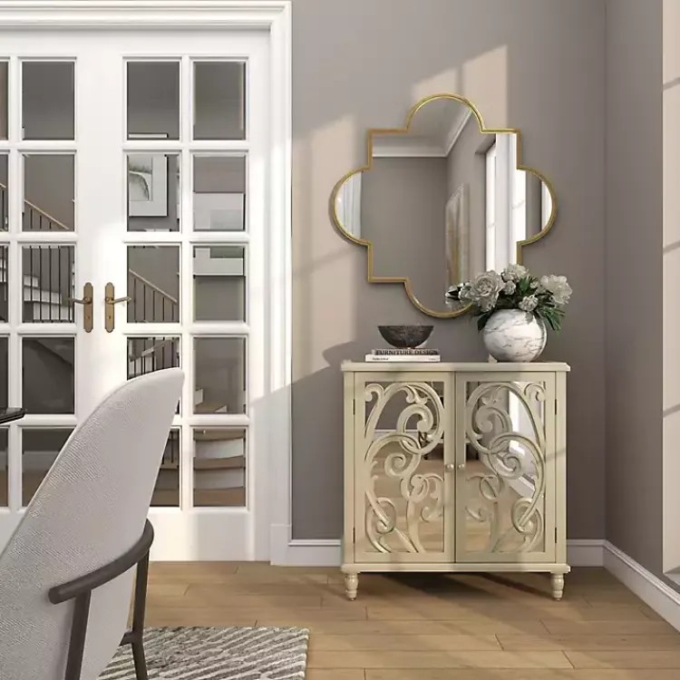 Kirklands Home Wood Carved Scroll Mirrored Cabinet Gold Best