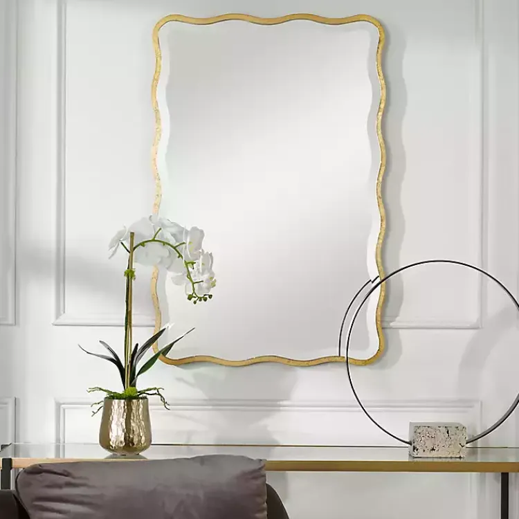 Kirklands Home Gold Wood Wavy Frame Beveled Wall Mirror Hot