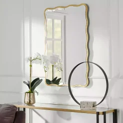 Kirklands Home Gold Wood Wavy Frame Beveled Wall Mirror Hot