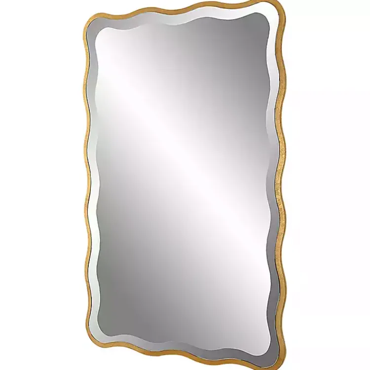 Kirklands Home Gold Wood Wavy Frame Beveled Wall Mirror Hot