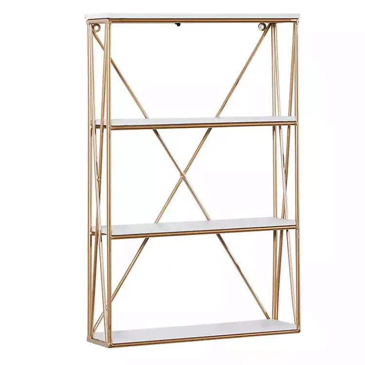 Kirklands Home Gold X-Frame Daisy White Wood Wall Shelf Sale