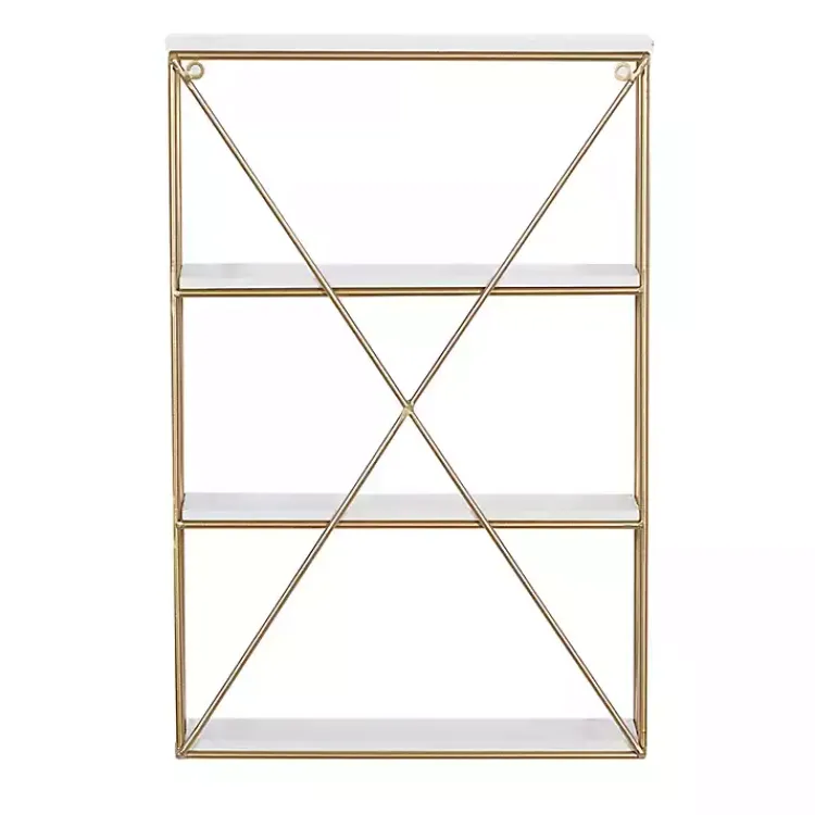 Kirklands Home Gold X-Frame Daisy White Wood Wall Shelf Sale