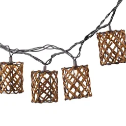 Kirklands Home Golden Brown Rattan Weave Outdoor String Lights Outlet