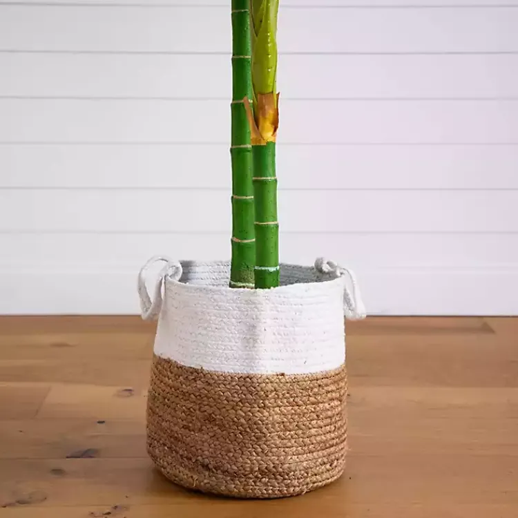 Trees & Topiaries>Kirklands Home Golden Cane Palm Tree in Woven Planter, 8 ft.