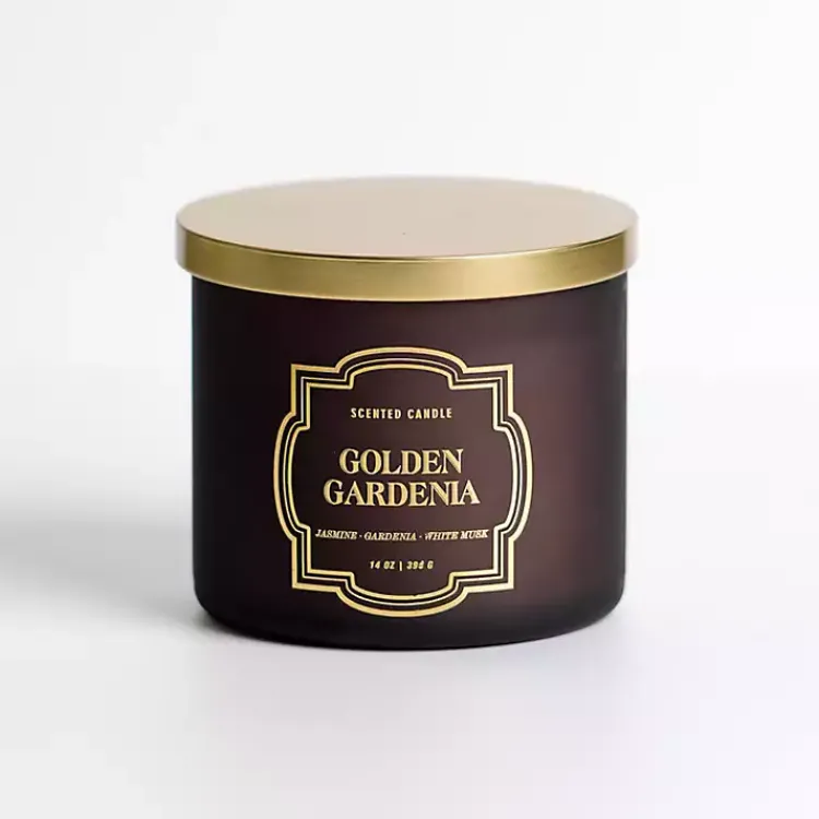 Candles>Kirklands Home Golden Gardenia 14 oz. 3-Wick Jar Candle Brown