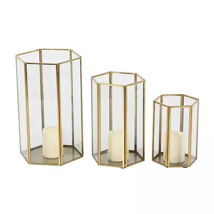 Lanterns>Kirklands Home en Geometric 3-pc. Decorative Lantern Set Gold