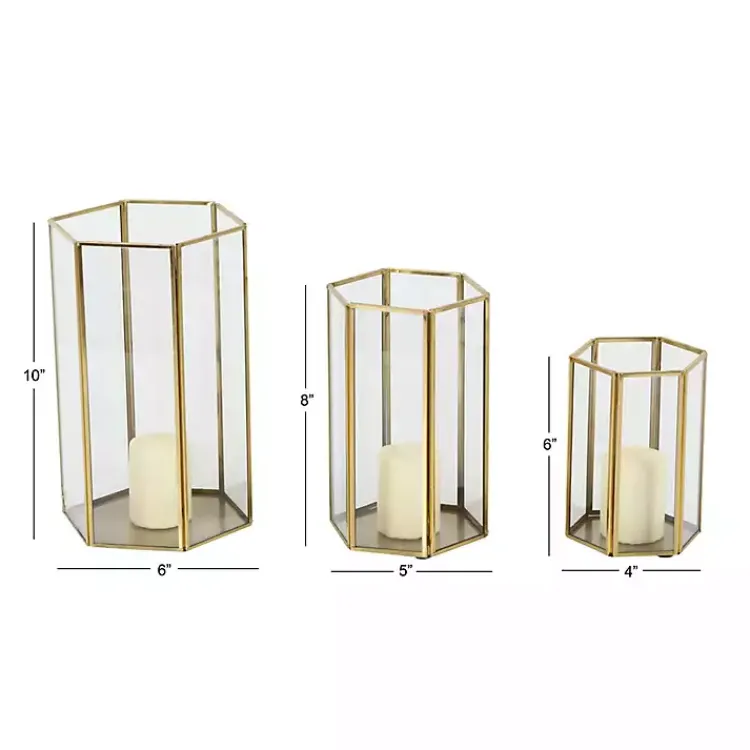 Lanterns>Kirklands Home en Geometric 3-pc. Decorative Lantern Set Gold
