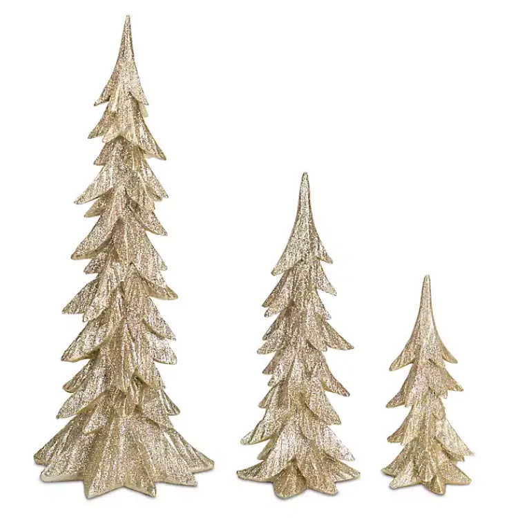 Christmas Decorations>Kirklands Home Golden Glitter Tabletop Ever Trees, Set of 3 Green