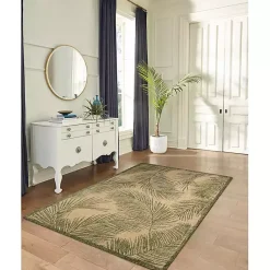 Kirklands Home Golden Green Palm Leaves Outdoor Area Rug, 4x7 New