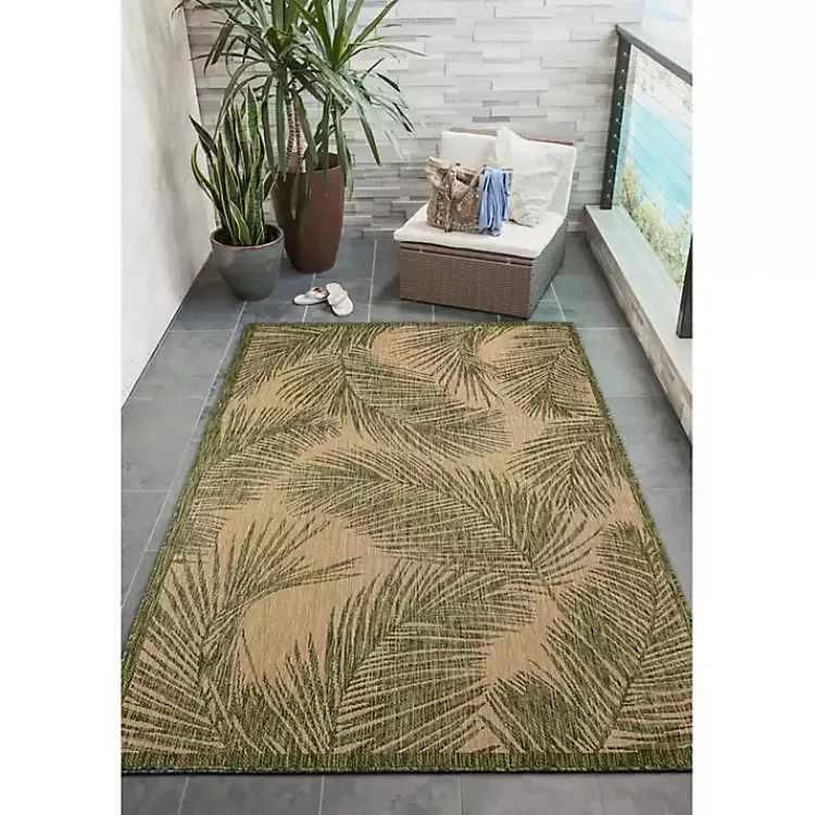 Kirklands Home Golden Green Palm Leaves Outdoor Area Rug, 7x9 Outlet