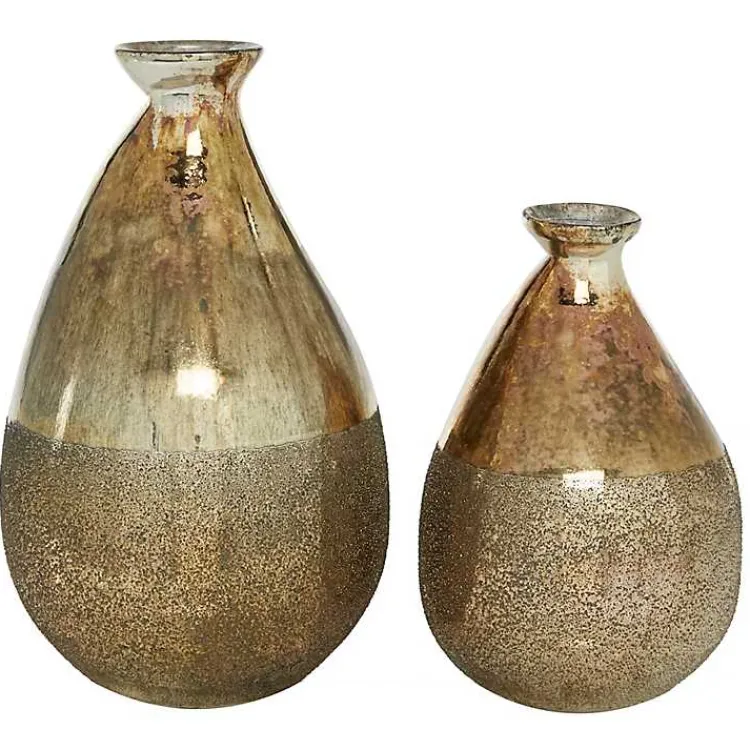 Vases>Kirklands Home en Rustic Blown Glass Bulb Vases, Set of 2 Gold