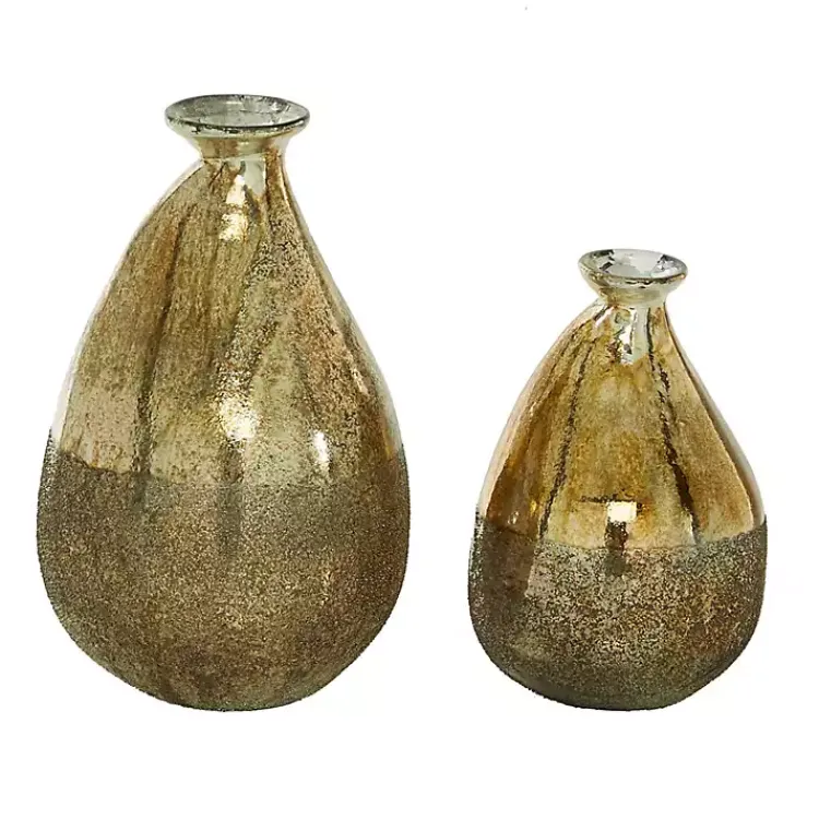 Vases>Kirklands Home en Rustic Blown Glass Bulb Vases, Set of 2 Gold
