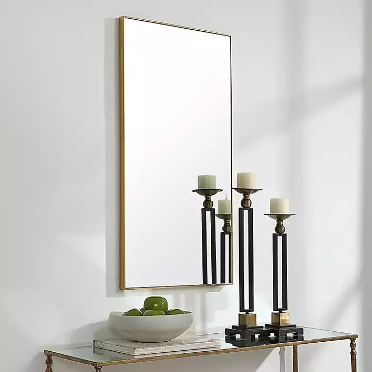 Kirklands Home Golden Simple Rectangular Frame Wall Mirror New