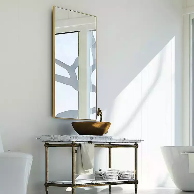 Kirklands Home Golden Simple Rectangular Frame Wall Mirror New