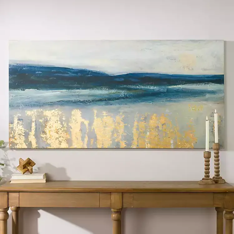 Kirklands Home Golden Turquoise Abstract Canvas Wall Art Sale
