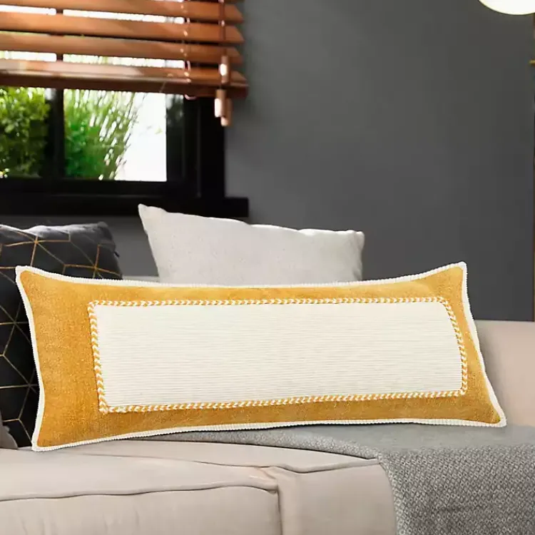 Pillows>Kirklands Home Golden Yellow Riviera Braided Frame Lumbar Pillow