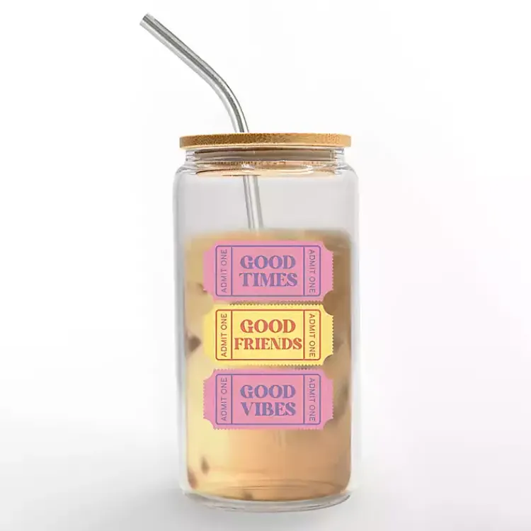 Kirklands Home Good Vibes Ticket Stub Glass Tumbler Outlet