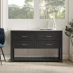 Kirklands Home Graphite Wood Storage Buffet with Faux Marble Top Outlet