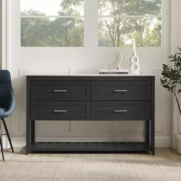 Kirklands Home Graphite Wood Storage Buffet with Faux Marble Top Outlet
