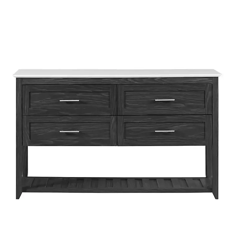 Kirklands Home Graphite Wood Storage Buffet with Faux Marble Top Outlet