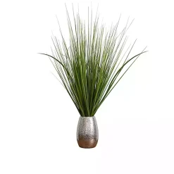 Arrangements & Greenery>Kirklands Home Grass Arrangement in Crackled Silver Pot