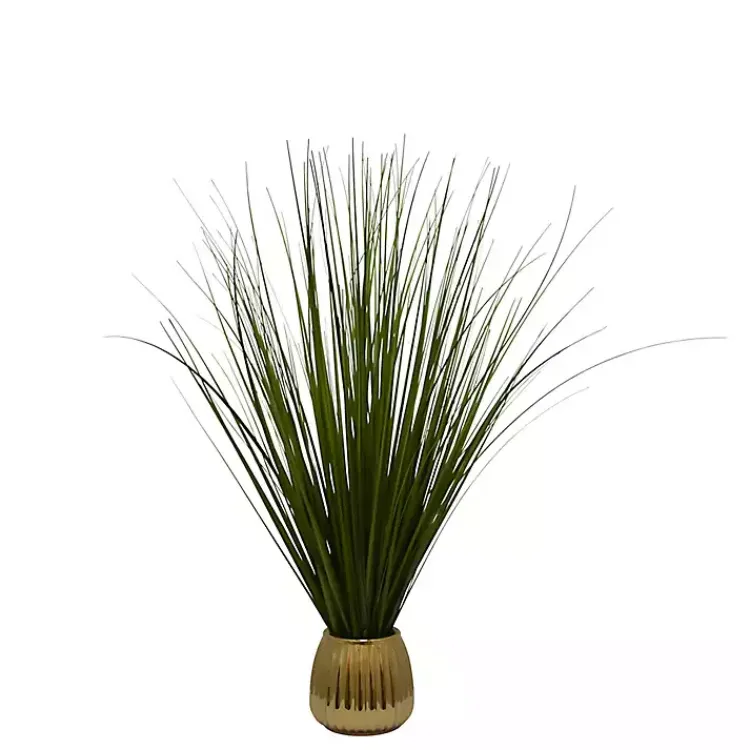 Arrangements & Greenery>Kirklands Home Grass Arrangement in Gold Ribbed Pot