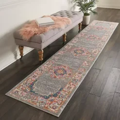 Kirklands Home Gray & Pink Central Motif Botanical Runner Outlet