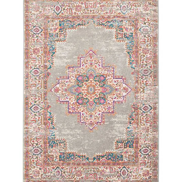 Kirklands Home Gray & Pink Central Motif Botanical Area Rug, 5x7 Online