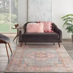 Kirklands Home Gray & Pink Central Motif Botanical Area Rug, 5x7 Online