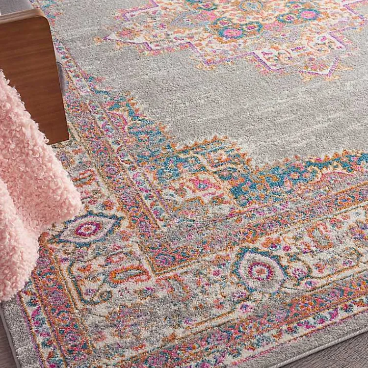 Kirklands Home Gray & Pink Central Motif Botanical Area Rug, 8x10 New
