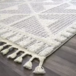 Kirklands Home & White Geometric Shag Area Rug, 8x10 Gray