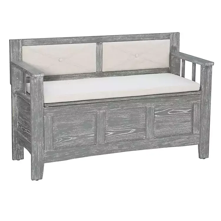 Kirklands Home Gray and Beige Carlton Storage Bench Outlet