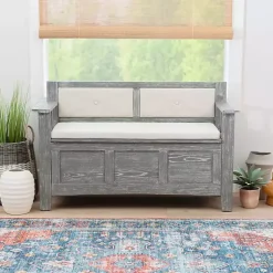 Kirklands Home Gray and Beige Carlton Storage Bench Outlet