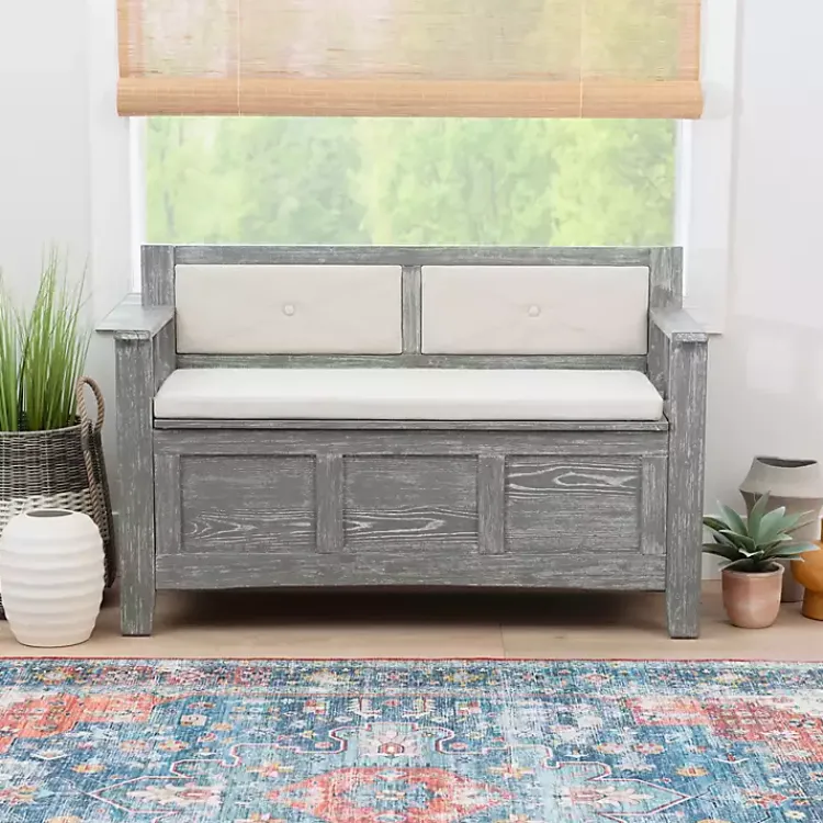 Kirklands Home Gray and Beige Carlton Storage Bench Outlet