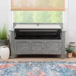 Kirklands Home Gray and Beige Carlton Storage Bench Outlet
