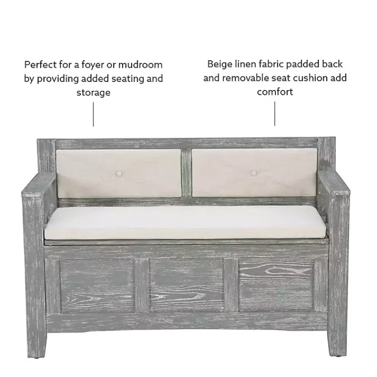 Kirklands Home Gray and Beige Carlton Storage Bench Outlet