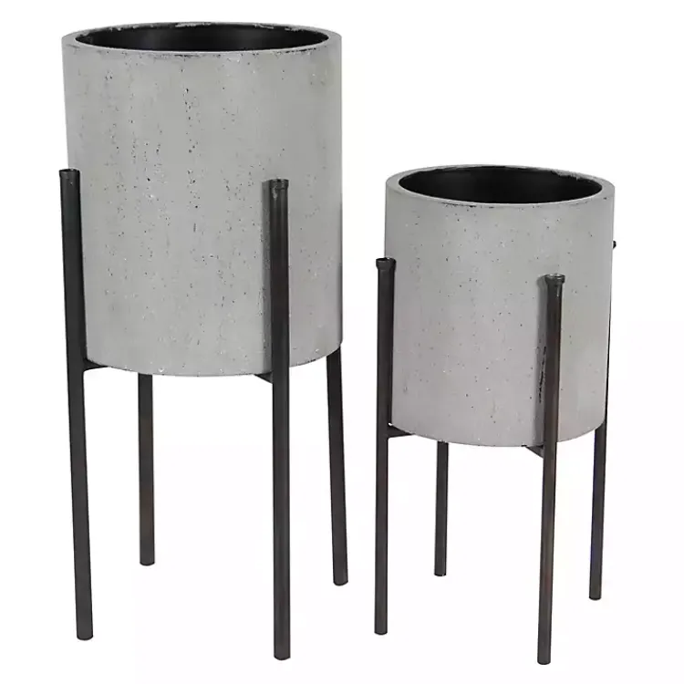 Kirklands Home and Black Solid Iron Plant Stands, Set of 2 Gray New