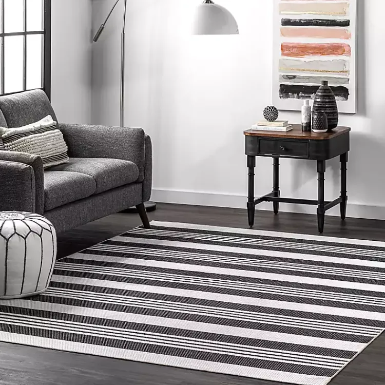 Kirklands Home Gray and Black Striped Washable Area Rug, 5x8 New