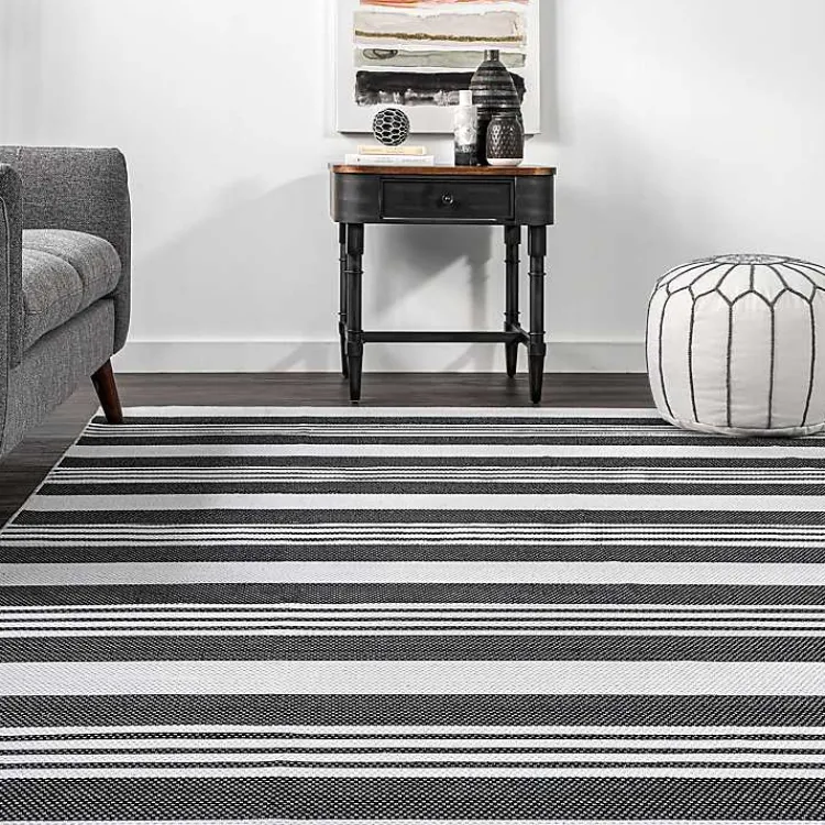 Kirklands Home Gray and Black Striped Washable Area Rug, 5x8 New