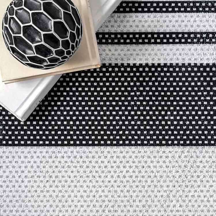 Kirklands Home Gray and Black Striped Washable Area Rug, 5x8 New