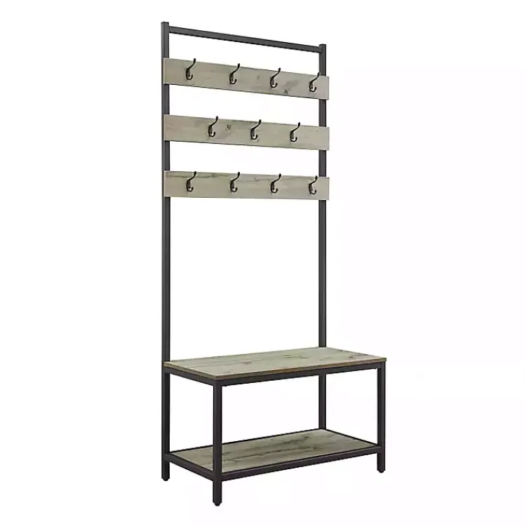 Kirklands Home and Black Wood Bench Hall Tree Gray Clearance