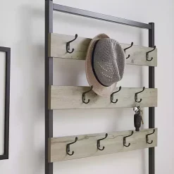 Kirklands Home and Black Wood Bench Hall Tree Gray Clearance