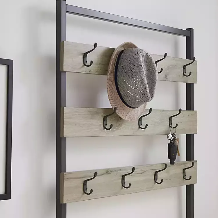 Kirklands Home and Black Wood Bench Hall Tree Gray Clearance