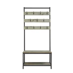 Kirklands Home and Black Wood Bench Hall Tree Gray Clearance