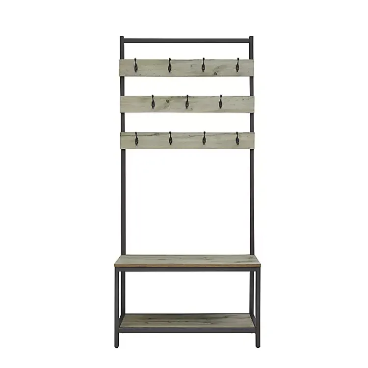 Kirklands Home and Black Wood Bench Hall Tree Gray Clearance